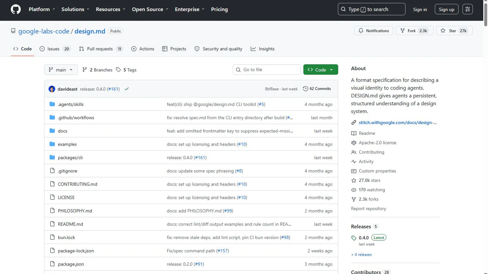 Repositorio oficial de DESIGN.md de Google Labs