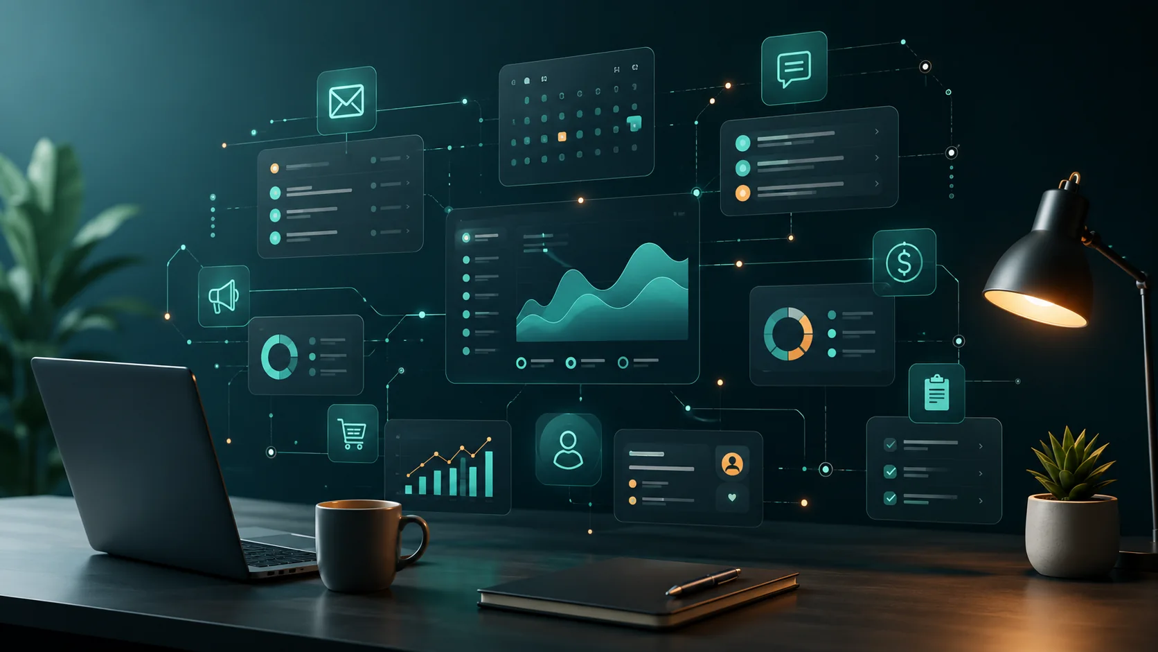 AI lead follow-up automation dashboard with email, CRM pipeline, calendar, customer cards, and priority signals