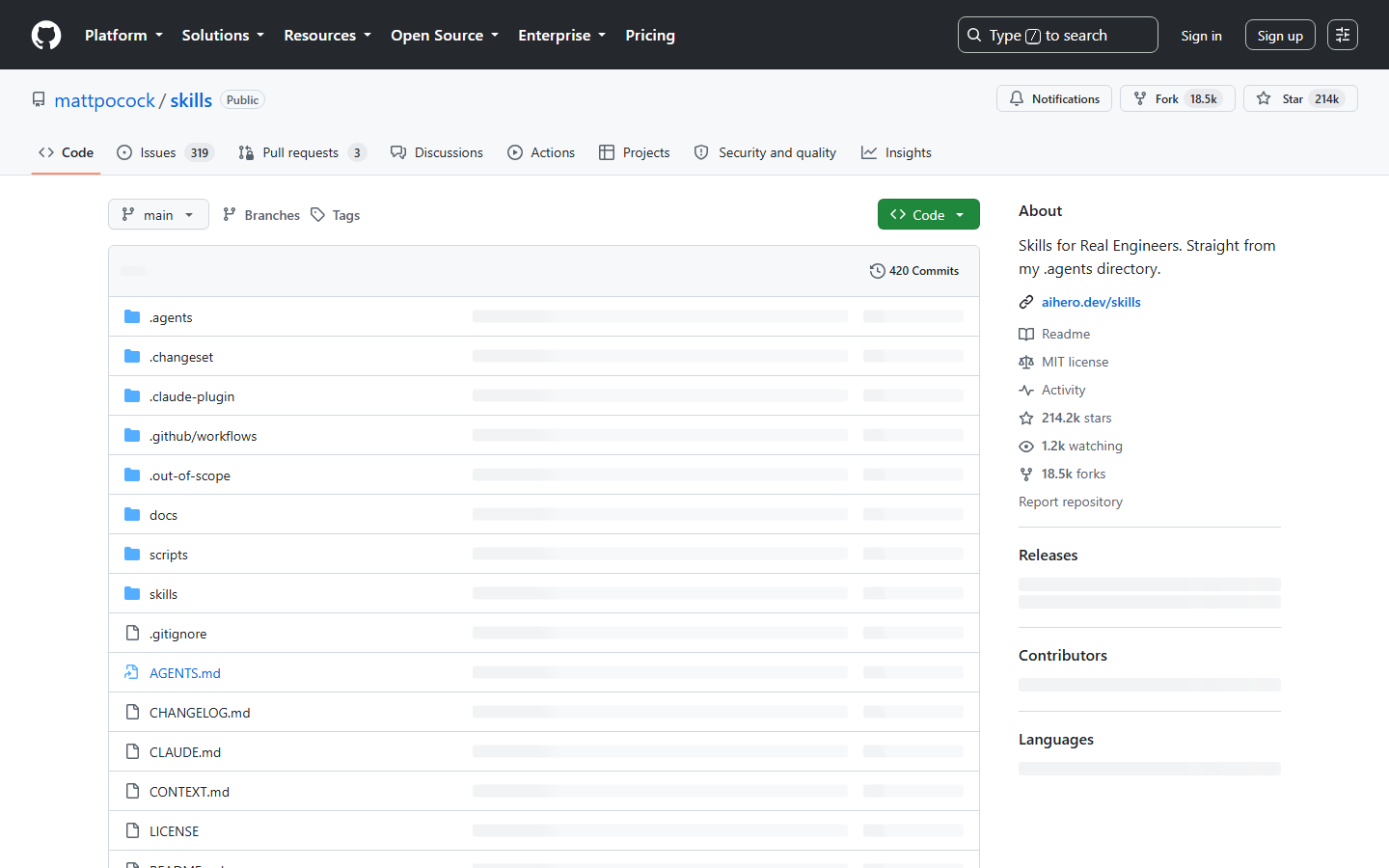 Repositorio de mattpocock/skills en GitHub