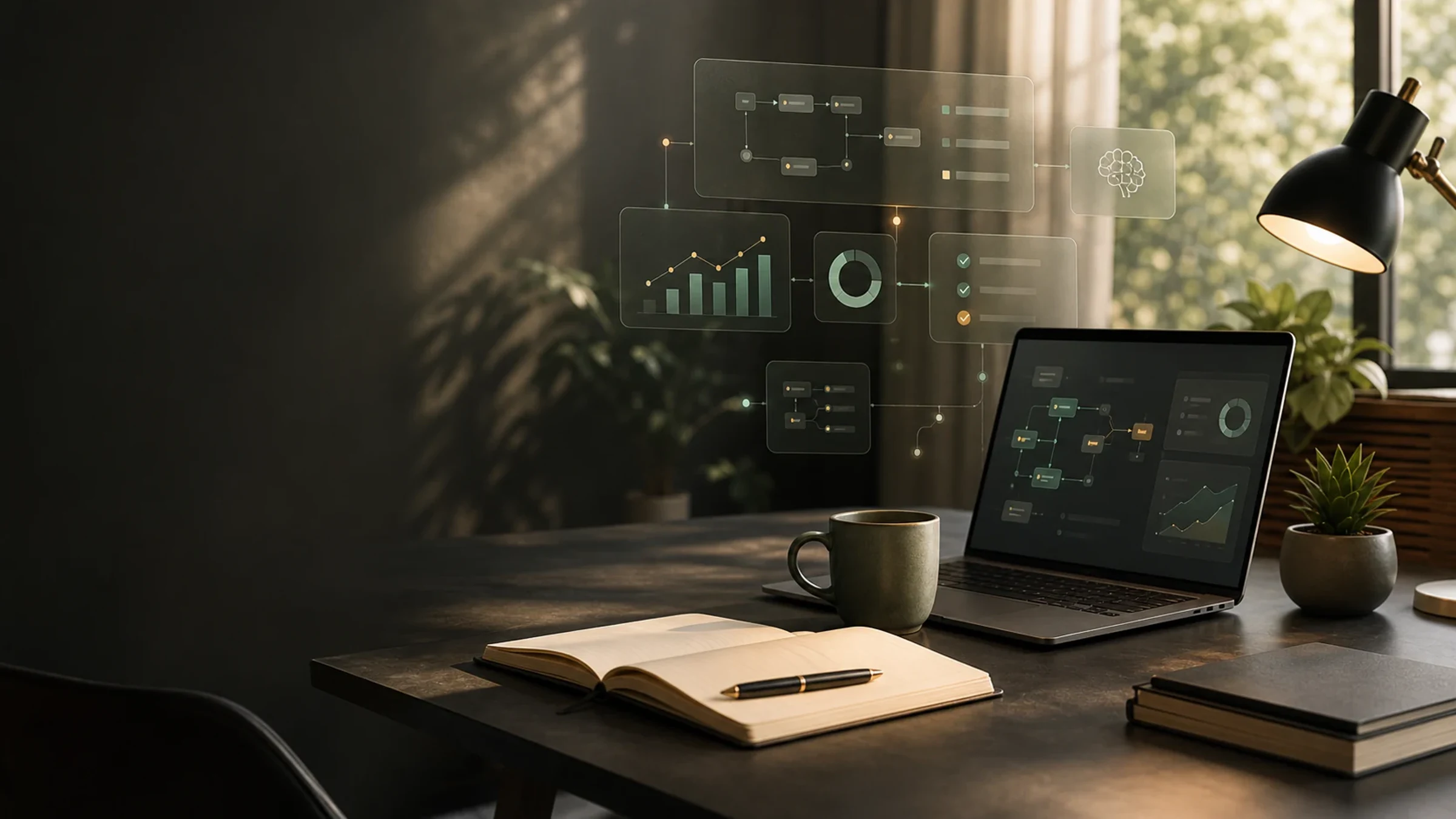 KI-Workflow-Dashboard mit verbundenen Automatisierungsschritten